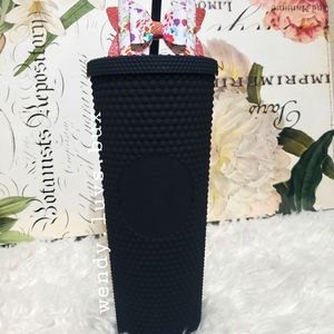 Starbucks Matte  Black Studded Tumbler with bow topper
